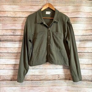 Nation Ltd Fritzie Olive Green Snap Front Utlity Cropped Top Size Large